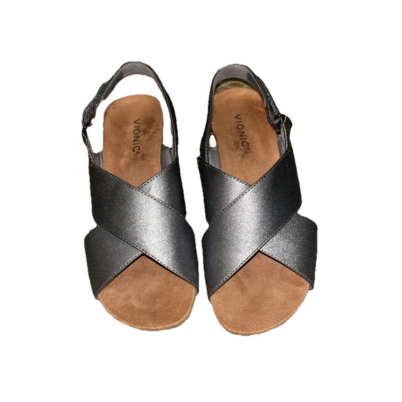 Vionic Pewter McKenna Metallic Sandal Women 7.5 Adjustable Back Silver Strappy - Picture 2 of 8